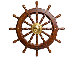  Vintage Nautical Wooden Ship Wheel with Brass Details, Transparent PNG
