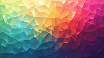 Colorful Geometric Low Poly Background with Rainbow Gradient and Abstract Triangles.