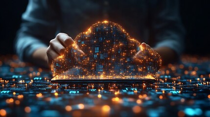 Person holding digital cloud technology illustration