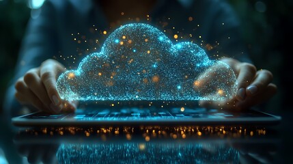 Cloud computing graphic with hands