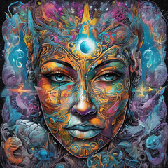 Ethereal Spirit Realm in Street Art Style Medical Illustration - Surreal Urban Fantasy Mural