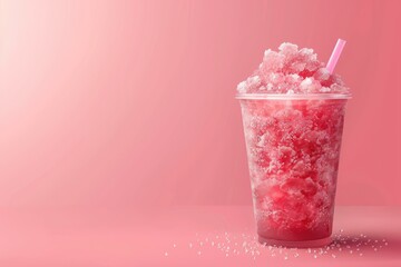 High Detail Image of Refreshing and Cool Frozen Pink Fruit Slush Drink