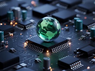 Globe on circuit board earth technology