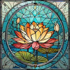 Chrome Lotus Pond Stained Glass Linocut Artwork for Digital Design