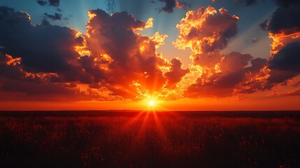 Obraz premium Sunset over flat landscape background