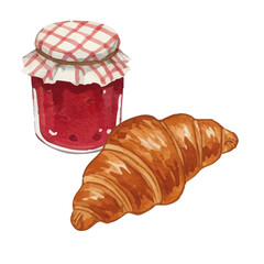 Vector watercolor illustration / 水彩テイストのジャム・クロワッサン