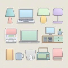 Creative Icon Pack of Home Office Equipment for Digital Use