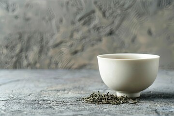 High Quality Image of Herbal Chinese Teacup with Dried Tea Herb on Concrete Backdrop