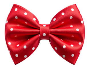  Side-Angle Red Polka Dot Bow Tie with Realistic Shadows, PNG Isolated