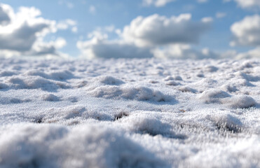 Snowy meadow under blue sky.