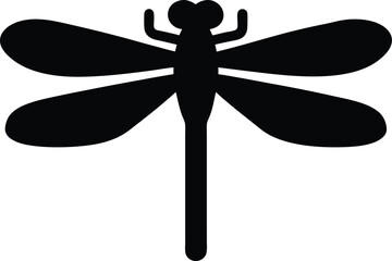 Dragonfly silhouette. Glyph icon of insect, simple shape of damselfly. Black vector illustration on white. Perfect for decoration, carving, design.