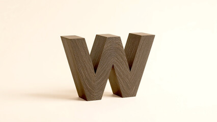 Bold Dark Oak Wooden Letter W – Blocky Alphabet Sculpture with Strong Letterform on Neutral Background, Ideal for Rustic Typography, Branding, and Minimalist Design Projects