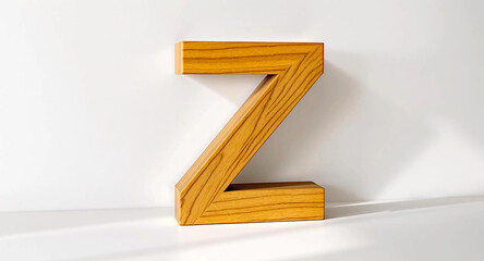 Modern capital Z crafted from polished beech wood with diagonal cuts and clean silhouette, placed on a smooth surface. Keywords: wooden Z, modern wood design, beech letter, clean lines