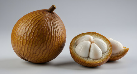 Whole and Sliced Santol Fruit, Tropical Fruit, Isolated fruit