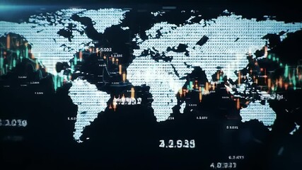 Global financial data visualization world map abstract digital illustration economic trends finance business - Powered by Adobe