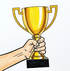 Hand hold gold trophy cup