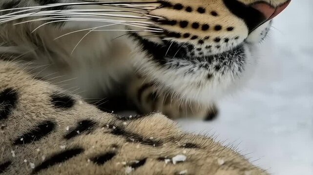 Snow leopard paws in the snow