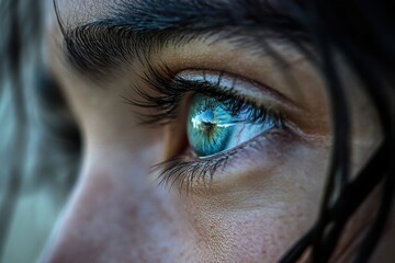 Striking close-up of a captivating blue eye, showcasing intricate details and reflections. A window to the soul, beauty in every glance.