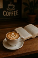 Hot Latte Coffee Cup Beside Open Book