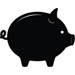 Simple black silhouette of a piggy bank facing right on a white background
