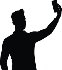 Silhouette of a man taking a selfie with his mobile phone