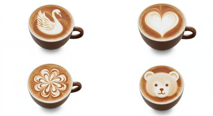 Obraz premium Latte art designs on coffee cups