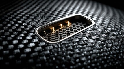Close-up of a carbon fiber texture with a metallic detail