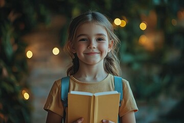 School Child with Book Learning and Education Portrait of Happy Smiling Teenage Child Schoolgirl