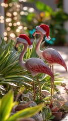 Fototapeta premium Tropical Christmas Cheer: Flamingo Santa Garden