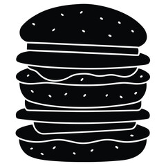 Stylized black silhouette of a tall stacked burger with sesame seeds