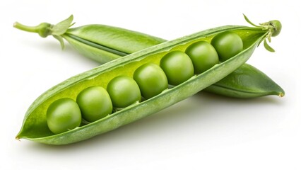 Fresh Green Peas in a Pod on a White Background Close Up