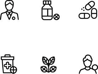 Doctor and Natural Medicine Line Icons