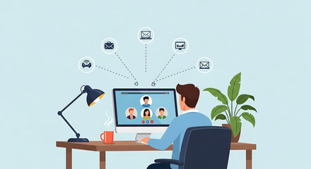 Man in Video Conference at Home Office Desk