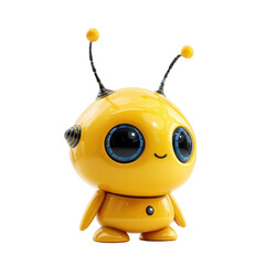 A cheerful yellow robot with big eyes and antennae. transparent background