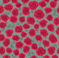 Crimson Floral Reverie: A vibrant tapestry of meticulously rendered crimson roses, blossoms against a gentle backdrop. Showcasing nature's most cherished symbol of love and elegance, blooming.