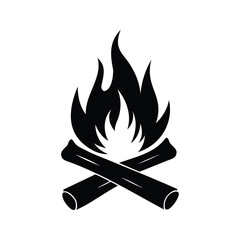 A captivating campfire illustration featuring burning logs and rising flames in black