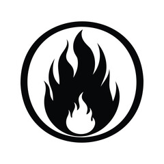 Monochromatic vector image of fire inside a circle representing flammable material
