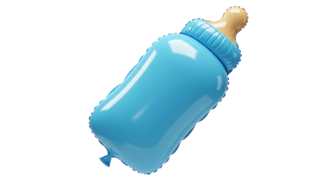 Isolated Blue Baby Bottle Shaped Foil Balloon 3D Render isolated on Transparent Background