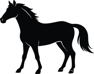 A silhouette of a running horse vector illustration. Drawing the silhouette of running horse