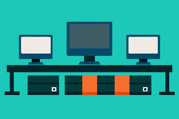 A Computer Lab Scene With Simple Monitors And Keyboards For A Fun School Tech Vibe