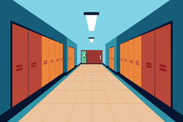A Hallway In A School With Lockers Represented By Basic Rectangular Shapes