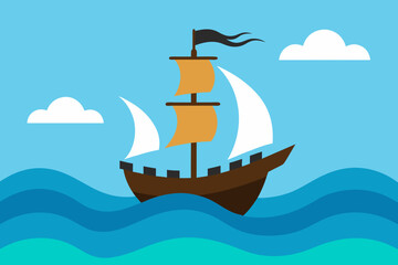 A Pirate Ship Sailing On A Wavy Ocean For A Fun And Adventurous Sea Themed Scene