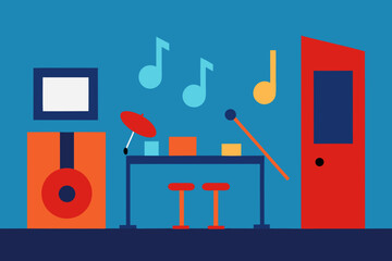 A Music Room Scene With Basic Shapes Representing Various Instruments For A Fun Vibe