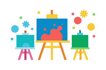 An Art Class Scene With Easels And Colorful Splatters For A Creative And Fun Vibe