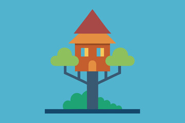 A Whimsical And Magical Treehouse With A Simple Design For A Fun Kids Illustration