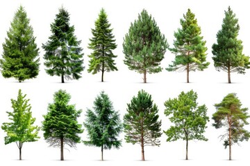 Detailed Visual  of Forest Trees Collection Isolated on White Background