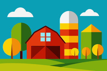 A Simple Farm Landscape With Basic Barns And Silos For A Clean And Rural Country Scene