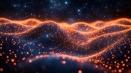 Abstract digital landscape orange and blue waves