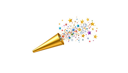Party popper with bomb, surprise birthday, holiday celebration and event on white background.
