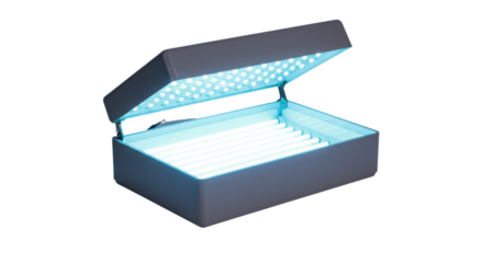 Open UV light sterilizer box isolated on white background